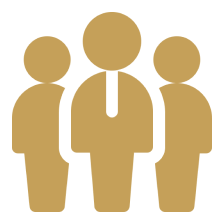 Three gold figures on black background