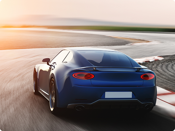 Blue sports car on racetrack
