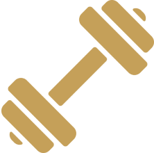 Gold dumbbell icon on black background